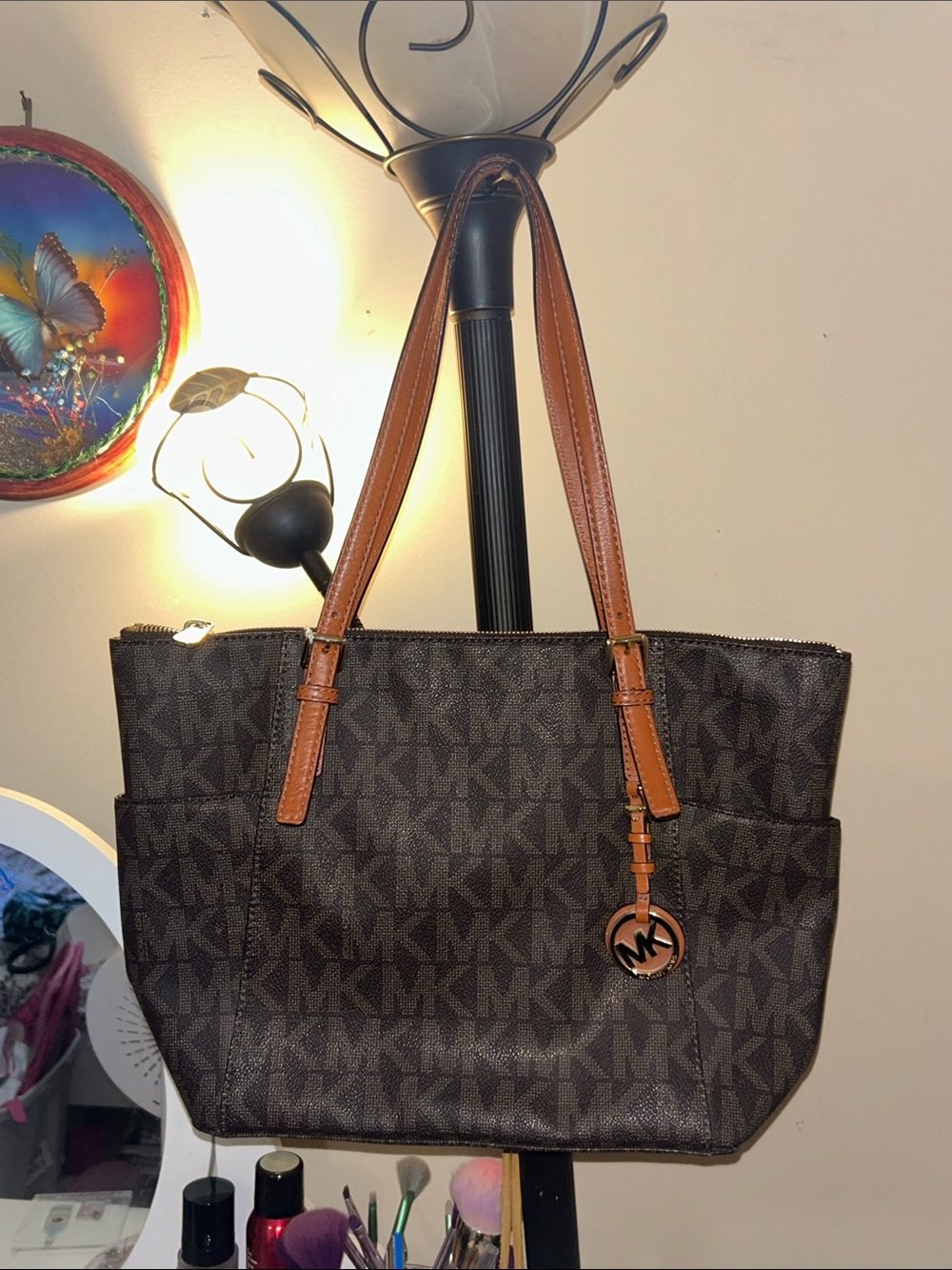 Michael Kors Brown Logo Tote with Tan Straps